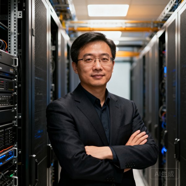 王志远——首席技术官，38岁，AI算法专家，拥有17项健康科技相关发明专利，在服务器机房前双臂交叉站立的男性形象。